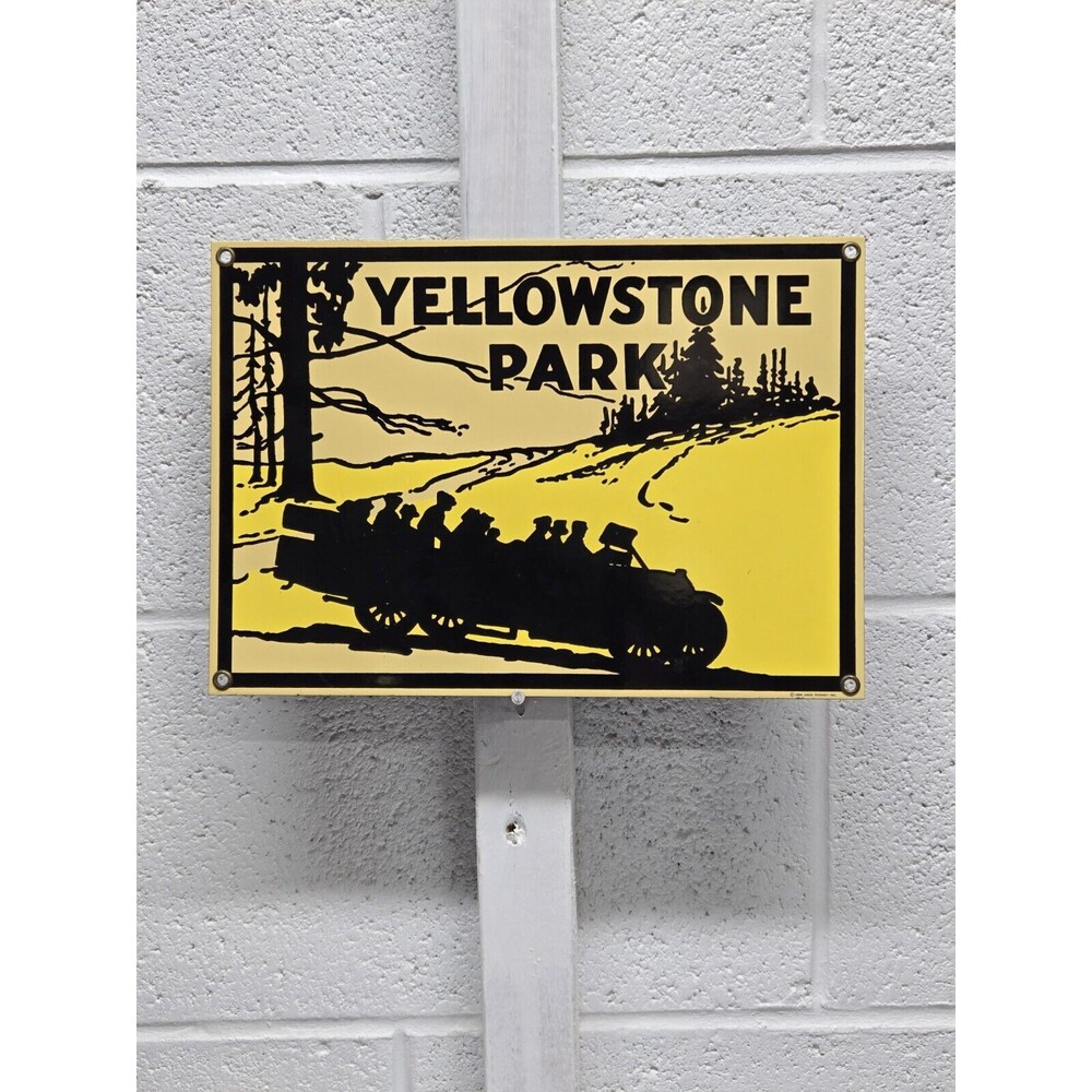 Andy Rooney Porcelain Sign Yellowstone Park Advertisement Old Faithful USA 1996